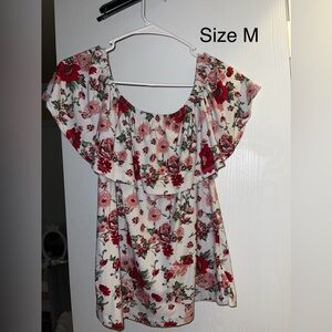 Floral Ruffle Women's Top - Red and Pink